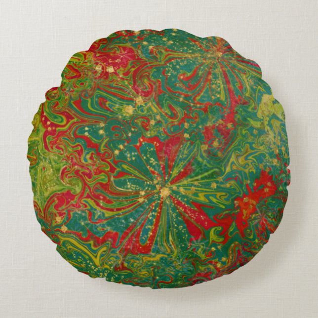 Cojín Redondo El abstracto Oro Rojo Verde mareado (Anverso)
