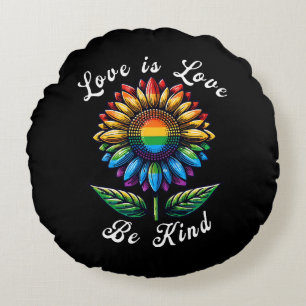 Cojín Redondo El amor es amor el arcoiris girasol LGBT+ Lesbiana