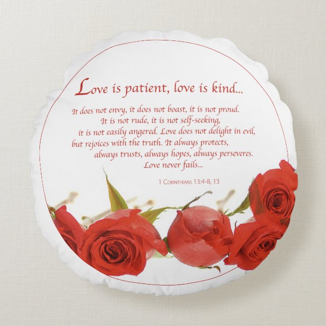 Cojín Redondo El amor es Rosa Roja Paciente (Anverso)