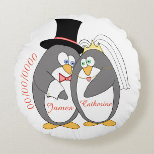 Cojín Redondo El amor pingüino personalizado Keepsake