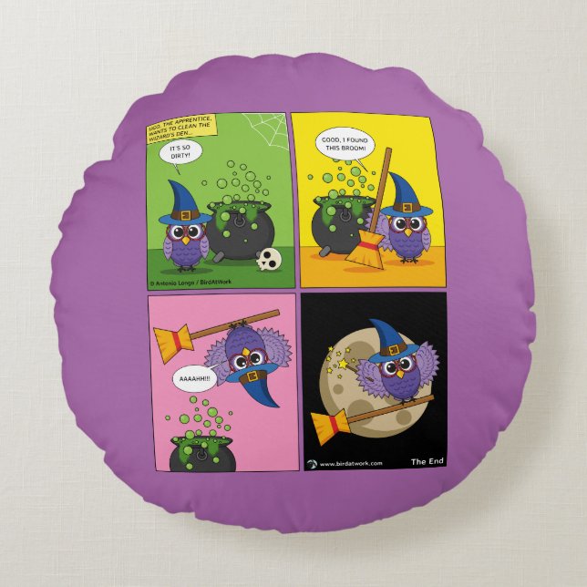 Cojín Redondo El Aprendiz de Brujo - Limpiando (Anverso)