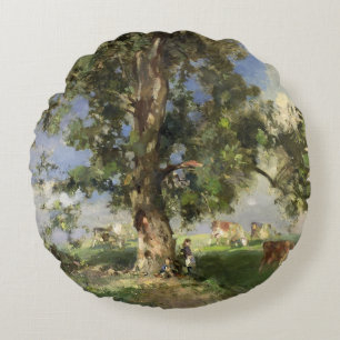 Cojín Redondo El árbol de ceniza viejo (aceite en lona)