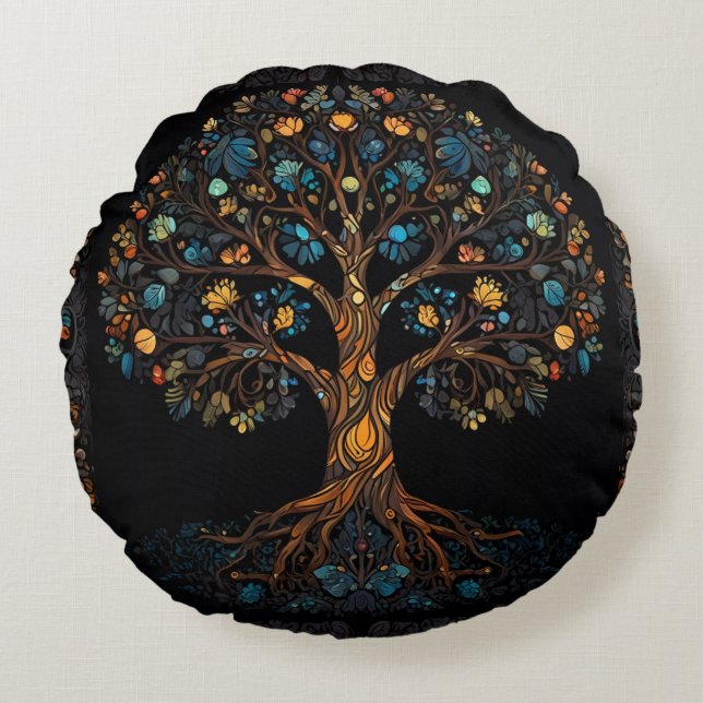 Cojín Redondo El árbol mosaico encantado (Anverso)