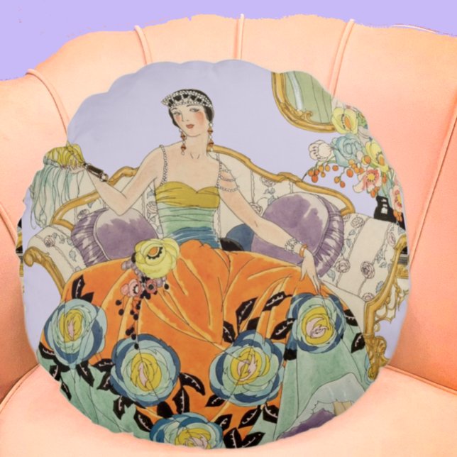Cojín Redondo El Art Deco Festivo Lady Round Pillow (Subido por el creador)