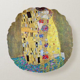 Cojín Redondo El Beso de Gustav Klimt, Arte Antiguo Modernista