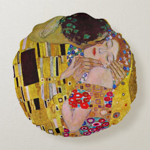 Cojín Redondo El beso de Gustav Klimt, vintage Art Nouveau