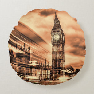 Cojín Redondo El Big Ben al estilo retro en Londres