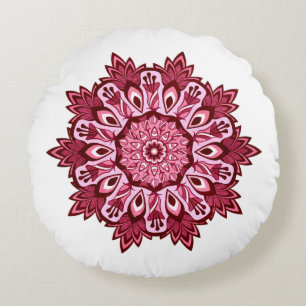 Cojín Redondo El Boho Mandala, rosa oscuro y gris inversible
