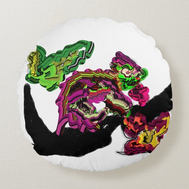 Cojín Redondo El bosque lluvioso Chameleon divertido (Anverso)