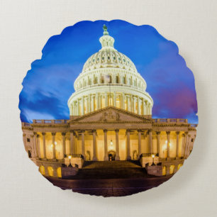 Cojín Redondo El capitolio de Estados Unidos en la hora azul