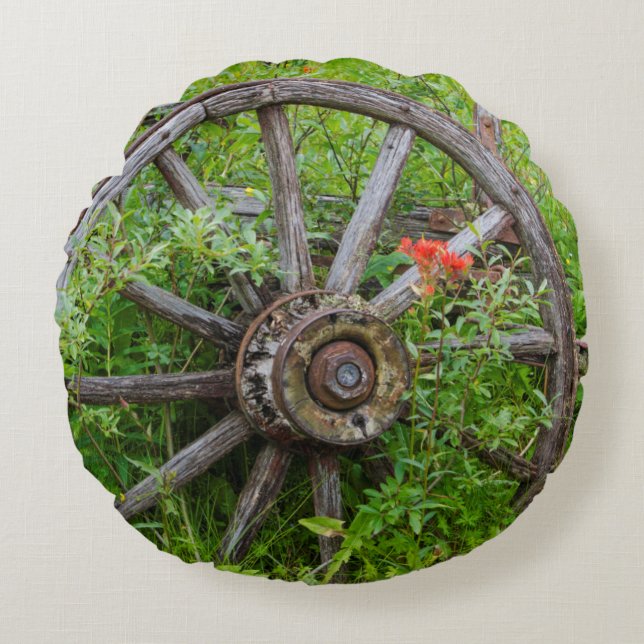 Cojín Redondo El carro viejo rueda adentro la ciudad histórica 3 (Anverso)