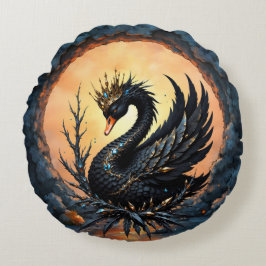 Cojín Redondo El cisne de obsidiana de la gracia a la luz de la 