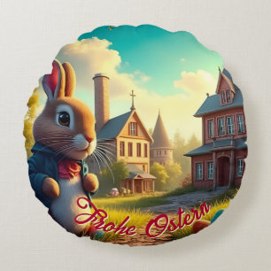 Cojín Redondo El conejo de Pascua en una misión secreta