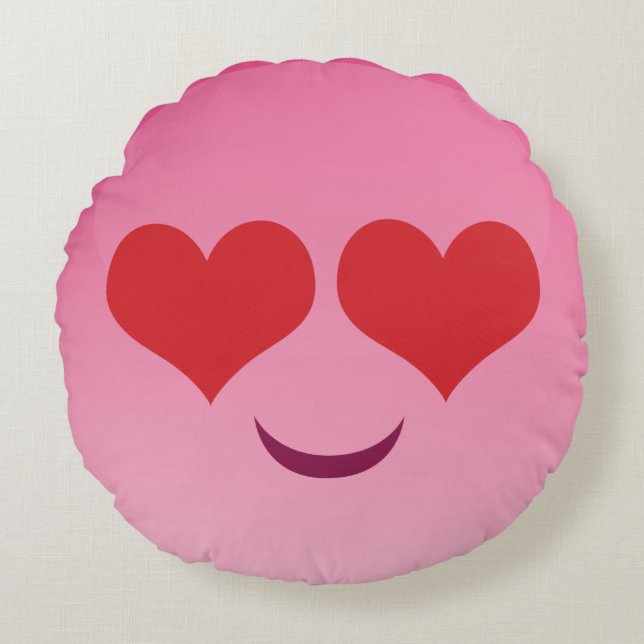 Cojín Redondo El corazón observa emoji rosada (Anverso)