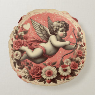 Cojín Redondo El día de San Valentín clásico/vintage/retro cupid