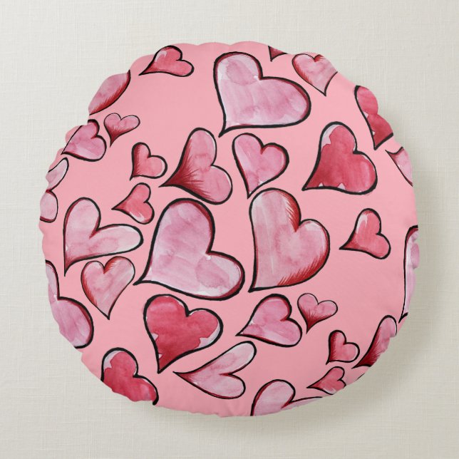 Cojín Redondo El día de San Valentín corazones de amor (Anverso)