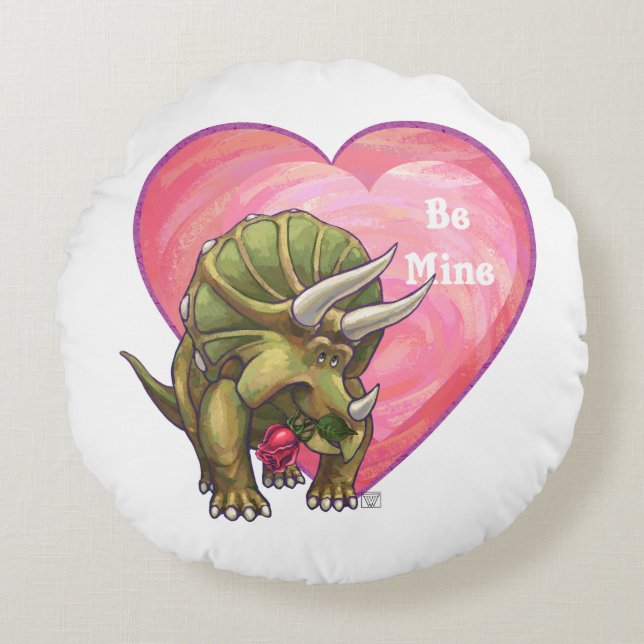 Cojín Redondo El día de San Valentín del Triceratops (Anverso)