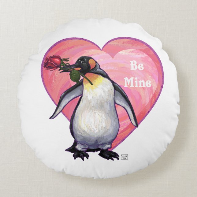 Cojín Redondo El día de San Valentín Penguin (Anverso)