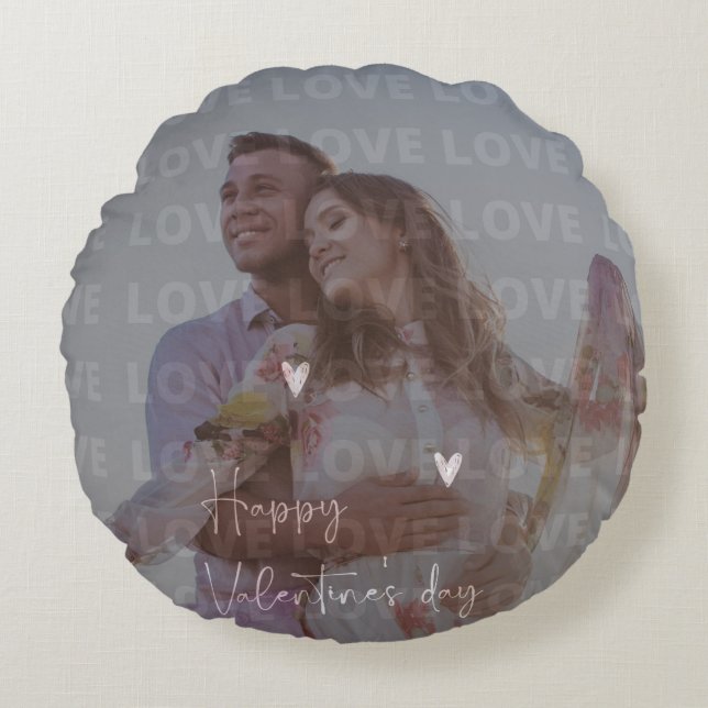 Cojín Redondo El día de San Valentín personalizado Foto de parej (Anverso)