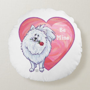 Cojín Redondo El día de San Valentín Pomerania Blanca