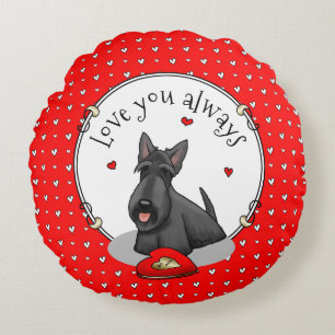 Cojín Redondo El día de San Valentín (rojo) Scottie Dog (negro)