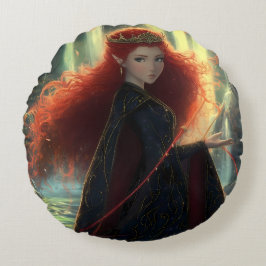 Cojín Redondo El elfo místico en un bosque de fantasía