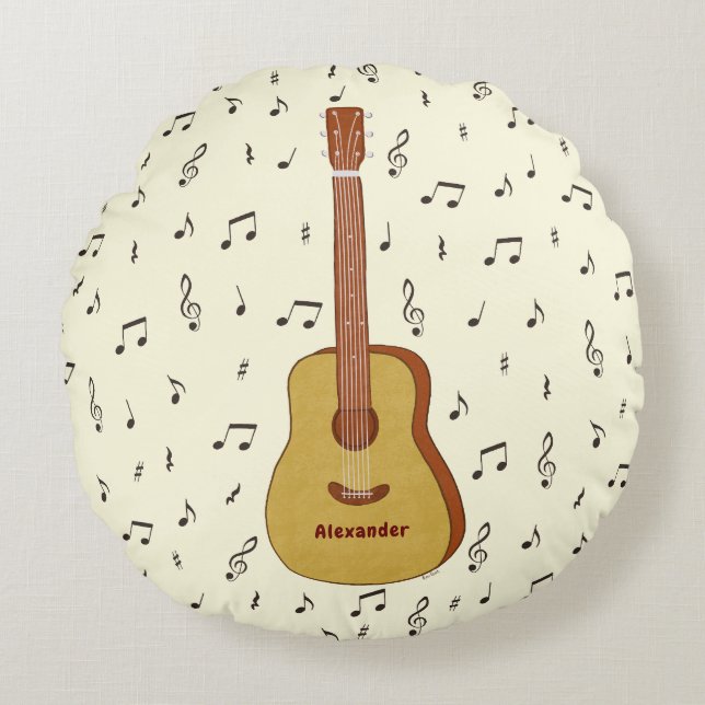 Cojín Redondo El encantador diseño de notas musicales guitariana (Anverso)