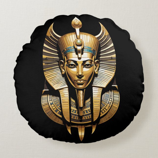 Cojín Redondo El faraón dorado en el arte Regal Headdress (Anverso)