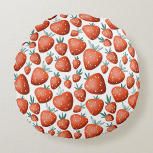 Cojín Redondo El fondo blanco de las fresas rojas es impecable