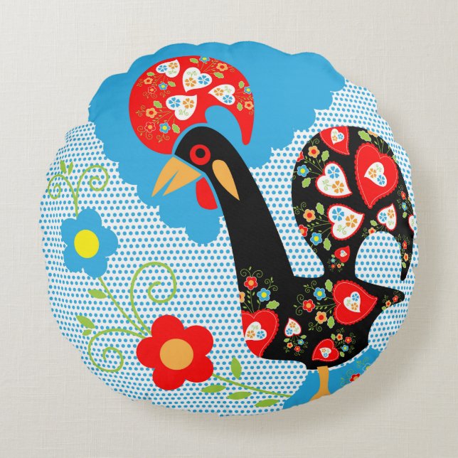 Cojín Redondo El gallo portugués de Barcelos (Anverso)