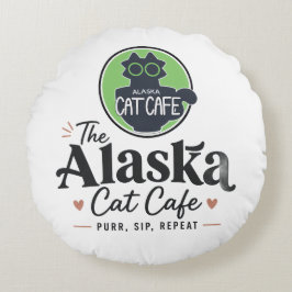 Cojín Redondo El gato café de Alaska “Rurr, Bebe, Repite”