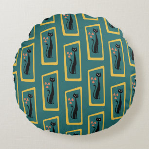 Cojín Redondo El gato de Schrödinger a mediados de siglo azul os