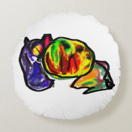 Cojín Redondo El gato negro espera el otoño