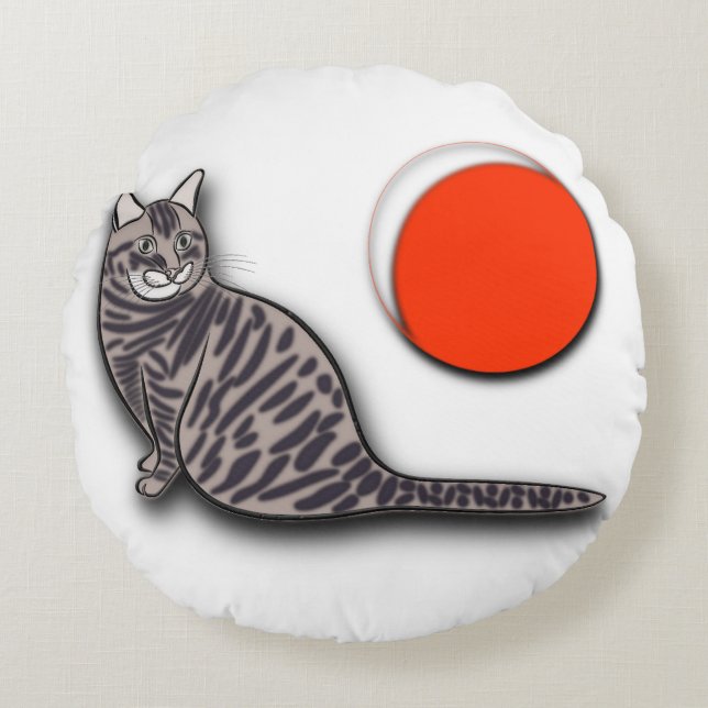 Cojín Redondo El gato se encuentra con la luna llena (Anverso)