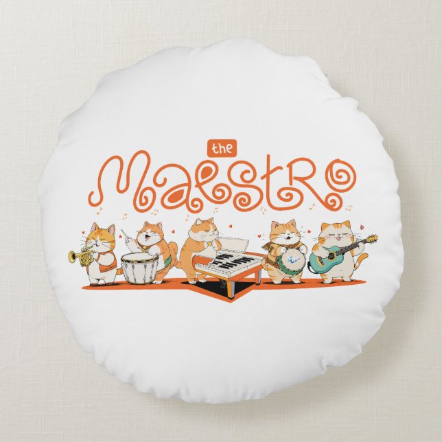 Cojín Redondo El Gato Toca La Guitarra (Reverso)