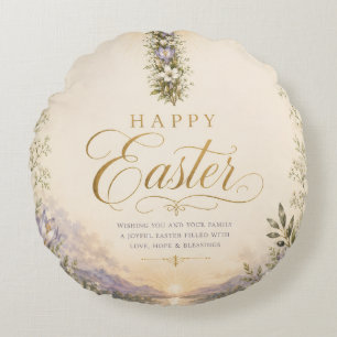 Cojín Redondo Él ha resucitado Pascua, Cruz floral elegante cris