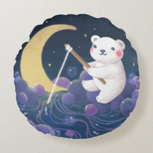Cojín Redondo El Ilustracion de fantasía del oso polar