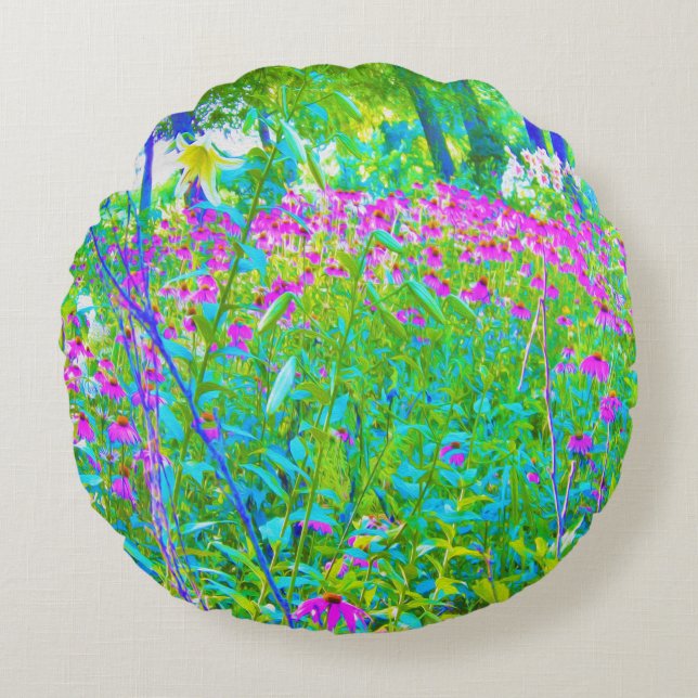 Cojín Redondo El impresionante paisaje del jardín azul Aqua (Anverso)