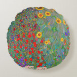 Cojín Redondo El jardín de la granja Gustav Klimt con girasoles<br><div class="desc">Jardín de granja de Gustav Klimt con girasoles redondeados de almohada.</div>