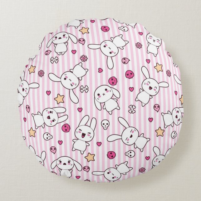 Cojín Redondo el kawaii raya el modelo (Anverso)