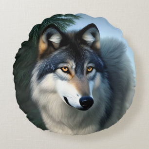 Cojín Redondo El lobo ártico, el cuclión redondo, sin miedo