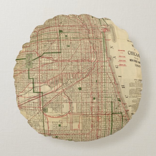 Cojín Redondo El mapa de Blanchard de Chicago (Anverso)