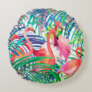 Cojín Redondo El maravilloso ilustracion acuático flamingo. Áfri