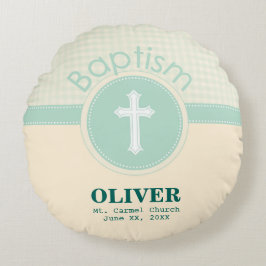 Cojín Redondo El niño del bautismo de Dios, el género Neutral Ve