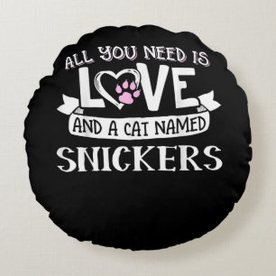 Cojín Redondo El nombre del gato Snickers Aovers   Todo lo que n