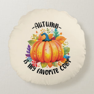 Cojín Redondo El otoño es mi color favorito: calabaza y hojas