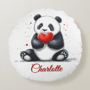Cojín Redondo El Panda lindo con el nombre de Personalizable