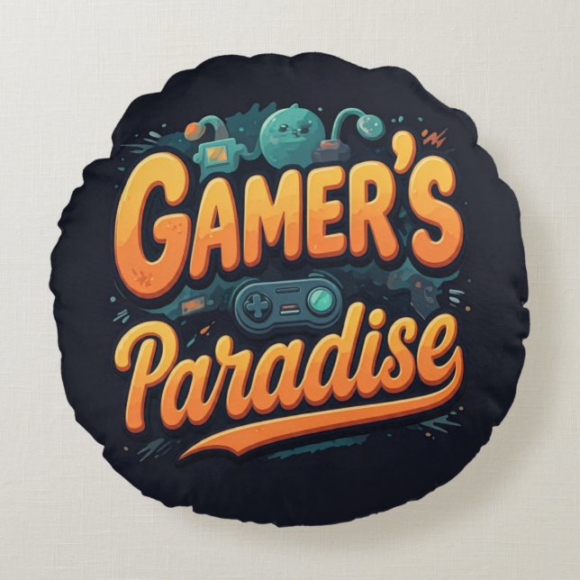 Cojín Redondo El paraíso de los gamer (Anverso)