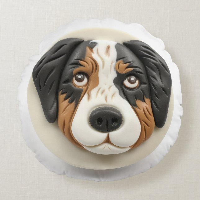 Cojín Redondo El perro pastor australiano inspirado en 3D (Anverso)