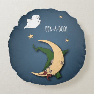 Cojín Redondo El primer bebé de Halloween mira una bruja de boci
